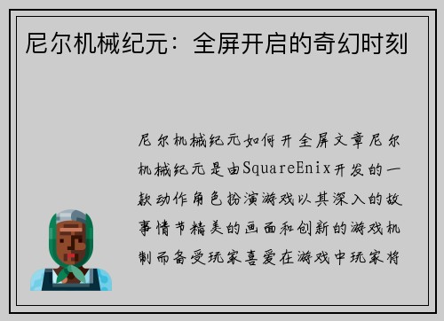 尼尔机械纪元：全屏开启的奇幻时刻