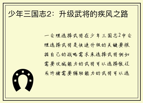 少年三国志2：升级武将的疾风之路