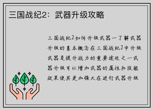 三国战纪2：武器升级攻略